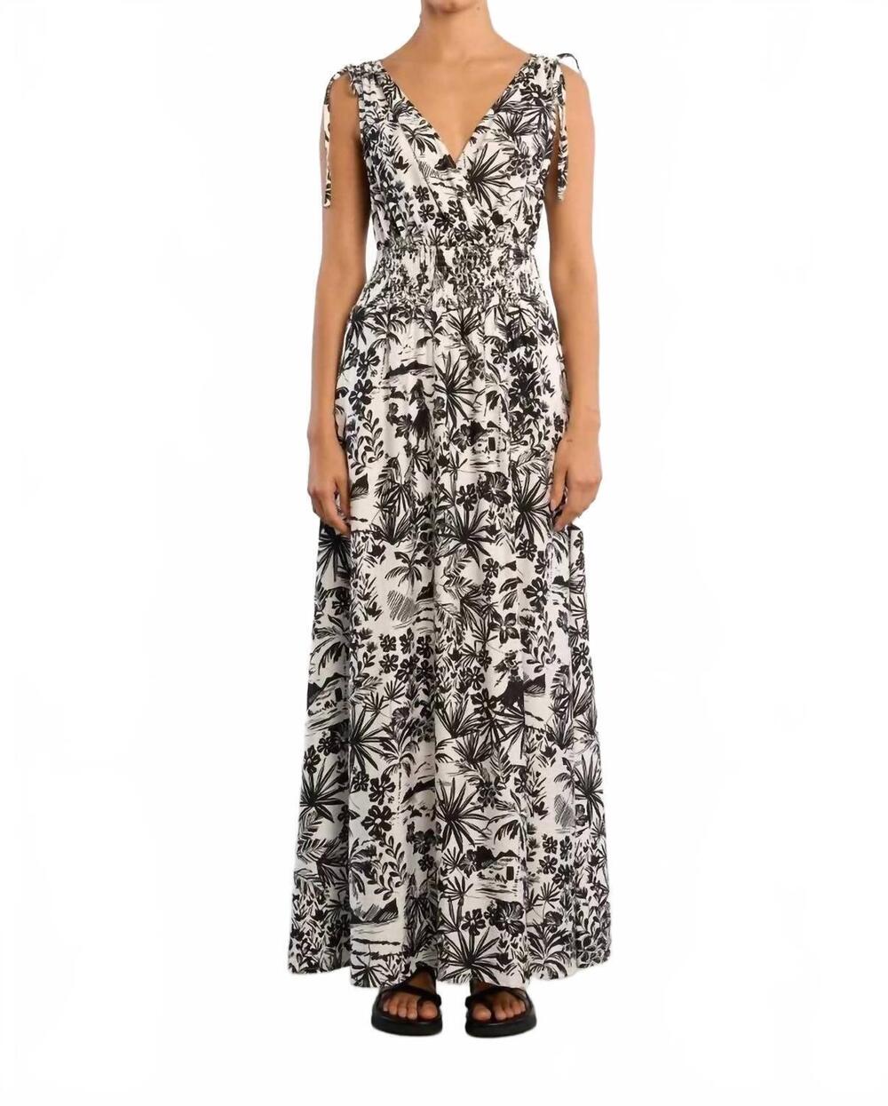 NEW MOLLY BRACKEN tropical print smocked maxi dress in multi